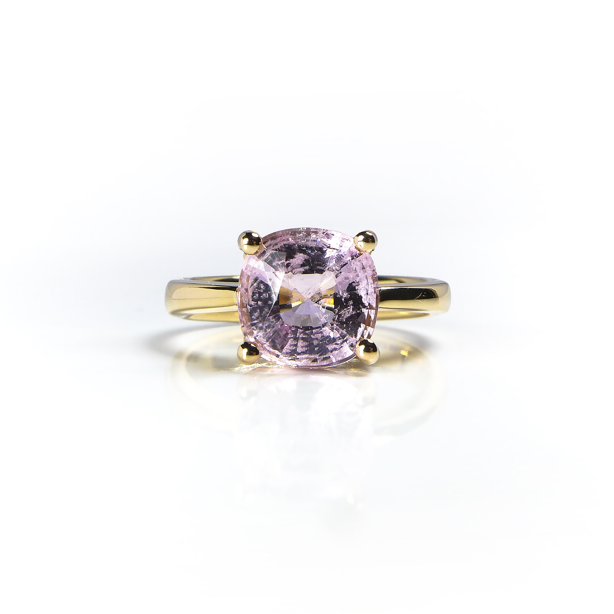 yellowgolden ring with a big pink morganite central stone